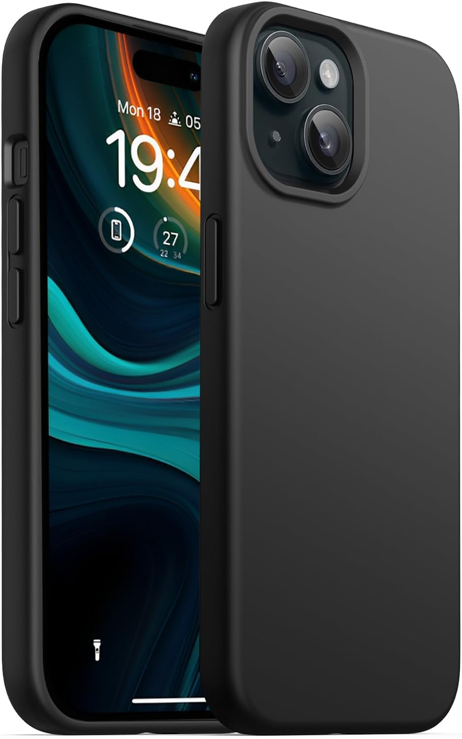 DIZORO Compatible for iPhone 15 Case 6.1, Slim Liquid Silicone Case 3 Layers Full Covered Soft Gel Rubber Phone Case Protective Cover 6.1 Inch (Black)