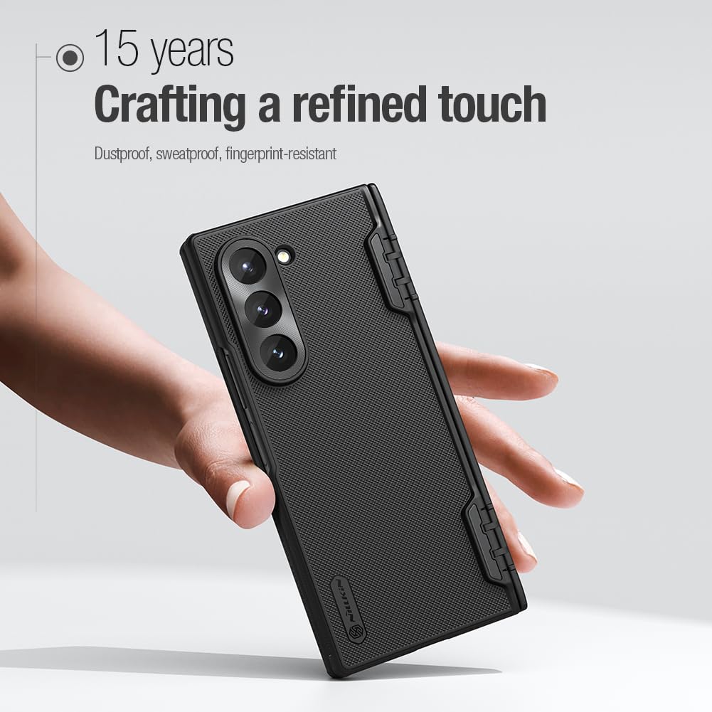 Nillkin Polycarbonate Case for Samsung Galaxy Z Fold 6 (7.6" Inch) Super Frosted Shield Fold Bracket Phone Holder Version 180 Folding 360 Protect Black Color