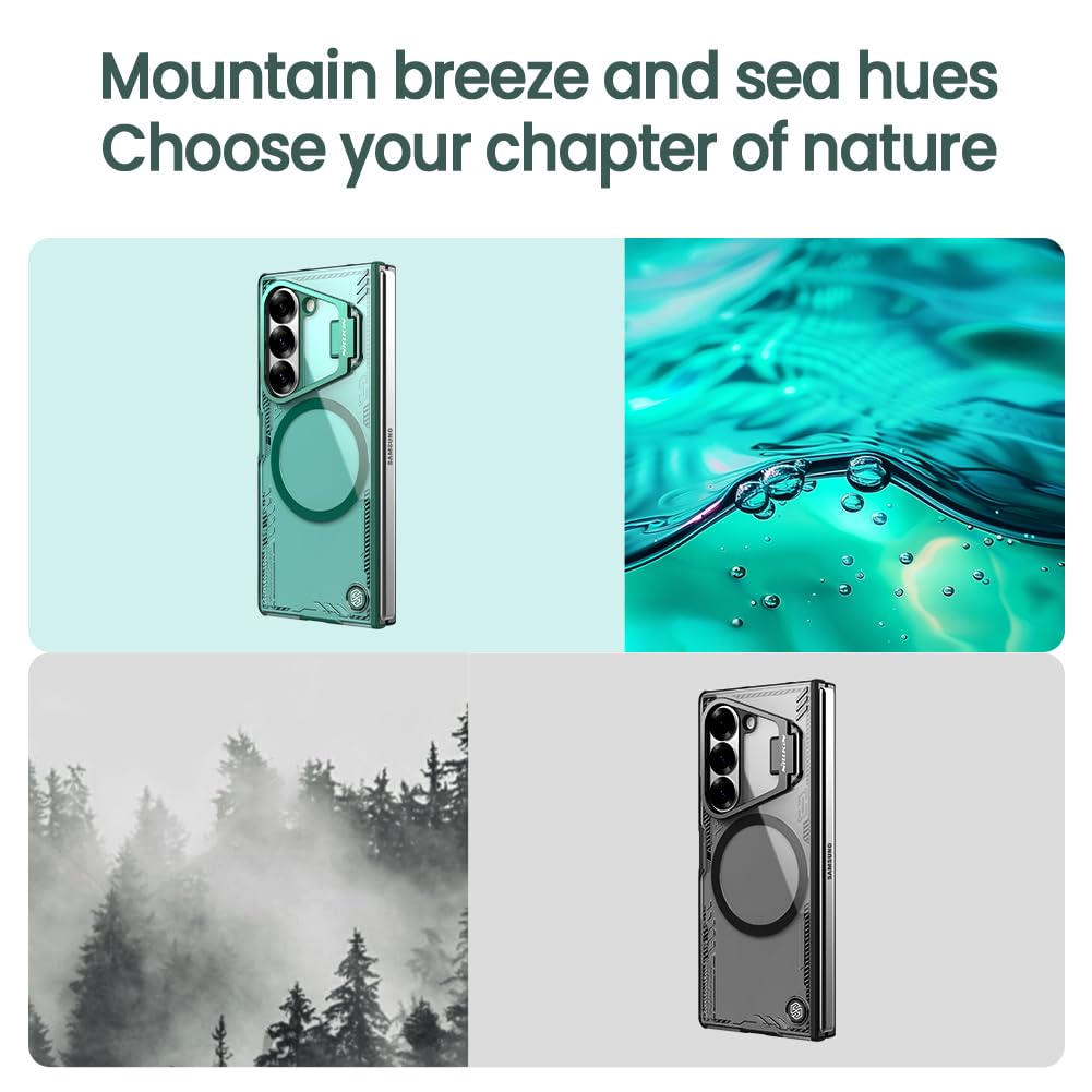 Nillkin Case for Samsung Galaxy Z Fold 6 (7.6″ Inch) Iceblade Fold Case with Mag Safe Magnetic Features Corner Air Bags + Aluminium Camera Protect Stand Scratch & dust Proof Black