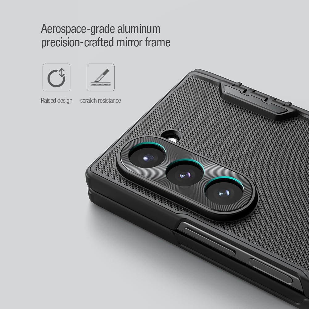 Nillkin Polycarbonate Case for Samsung Galaxy Z Fold 6 (7.6" Inch) Super Frosted Shield Fold Bracket Phone Holder Version 180 Folding 360 Protect Black Color