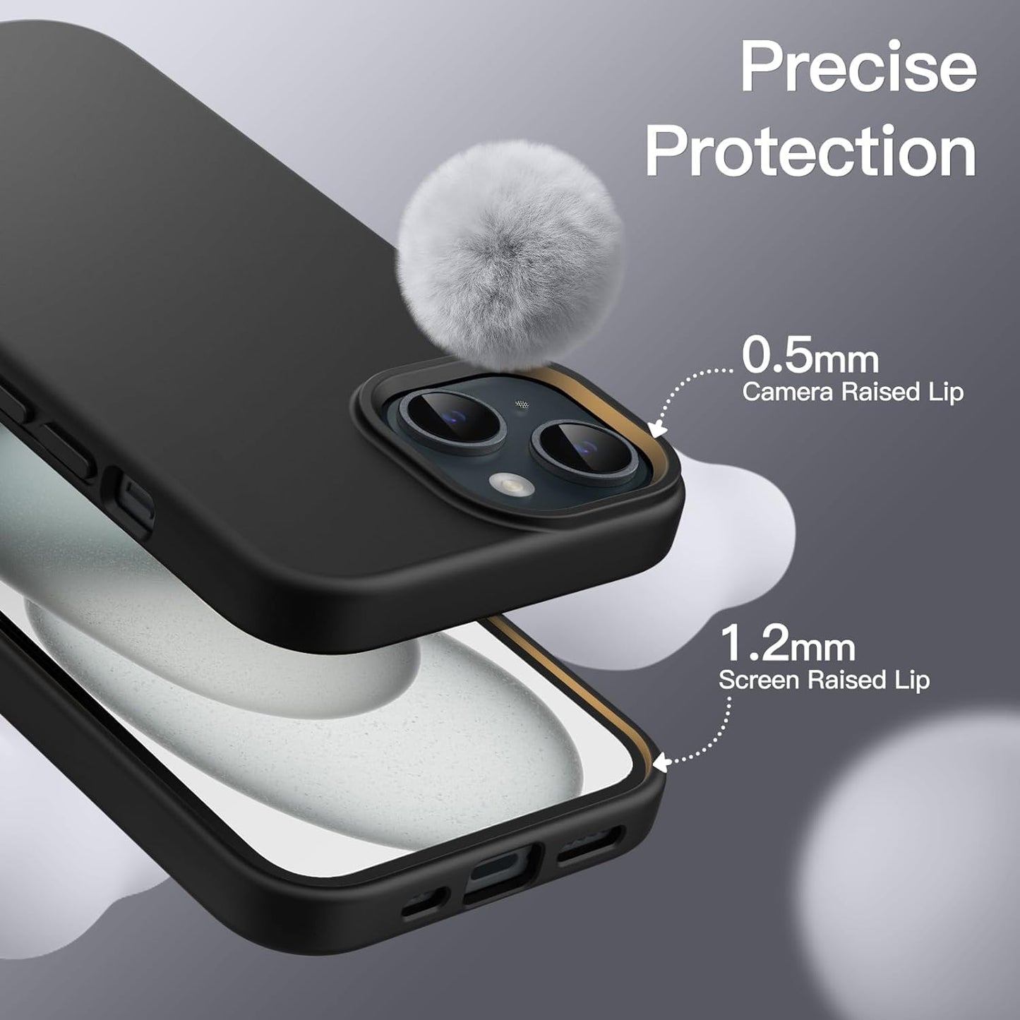 DIZORO Compatible for iPhone 15 Case 6.1, Slim Liquid Silicone Case 3 Layers Full Covered Soft Gel Rubber Phone Case Protective Cover 6.1 Inch (Black)