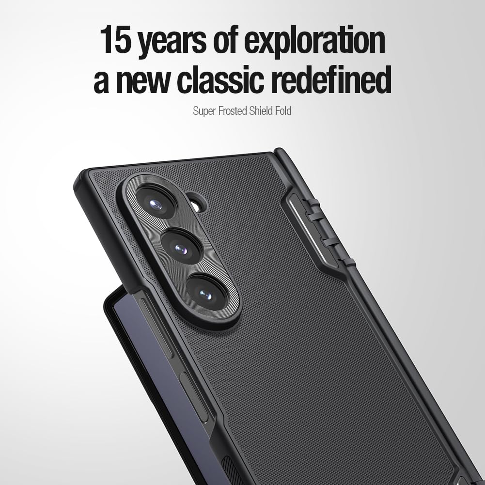 Nillkin Polycarbonate Case for Samsung Galaxy Z Fold 6 (7.6" Inch) Super Frosted Shield Fold Bracket Phone Holder Version 180 Folding 360 Protect Black Color