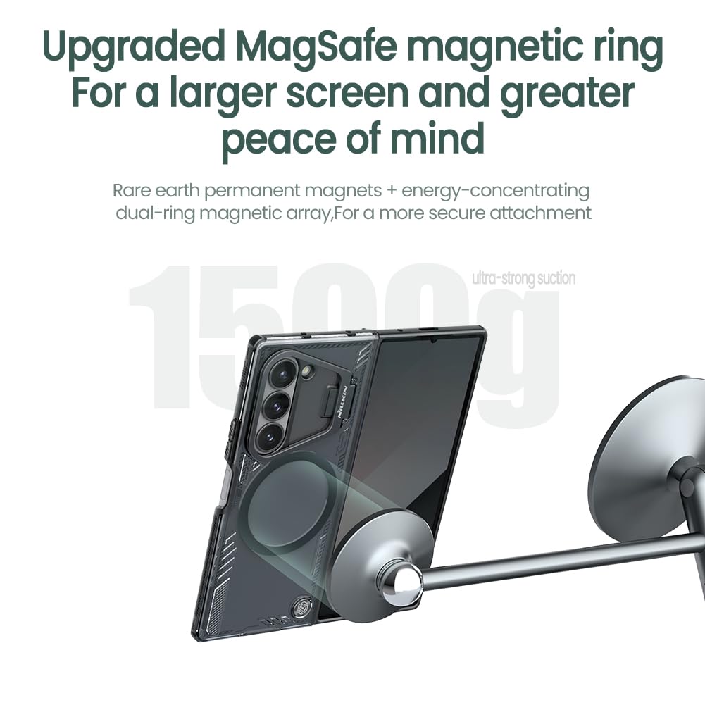 Nillkin Case for Samsung Galaxy Z Fold 6 (7.6″ Inch) Iceblade Fold Case with Mag Safe Magnetic Features Corner Air Bags + Aluminium Camera Protect Stand Scratch & dust Proof Black