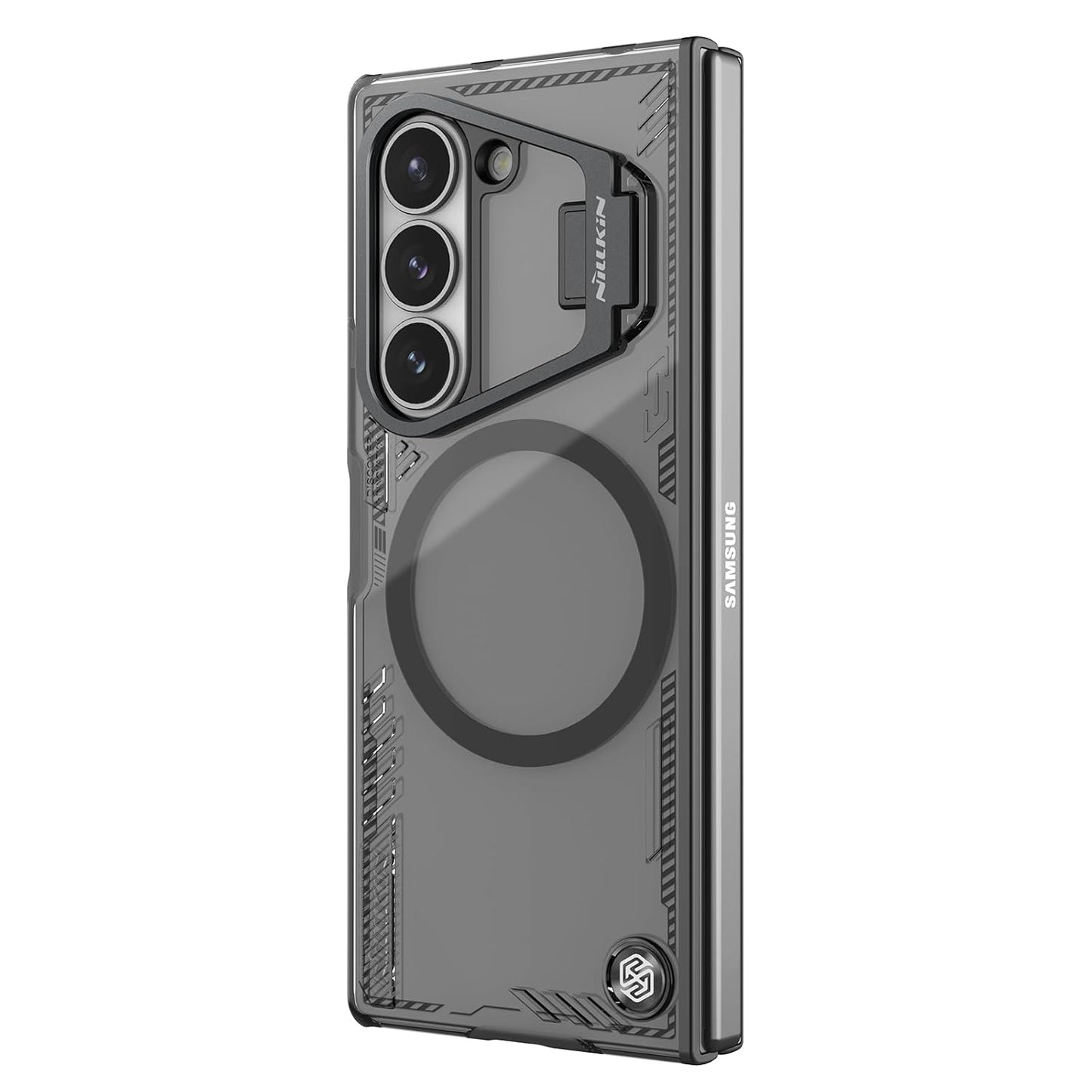Nillkin Case for Samsung Galaxy Z Fold 6 (7.6″ Inch) Iceblade Fold Case with Mag Safe Magnetic Features Corner Air Bags + Aluminium Camera Protect Stand Scratch & dust Proof Black