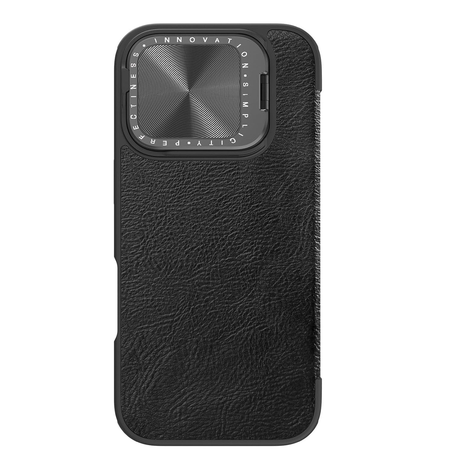 Nillkin Case for Apple iPhone 16 Pro (6.3″ Inch) Qin Prop Leather Lens Protect + Stand Flip Folio + Card Slot 360 Protect Black Color