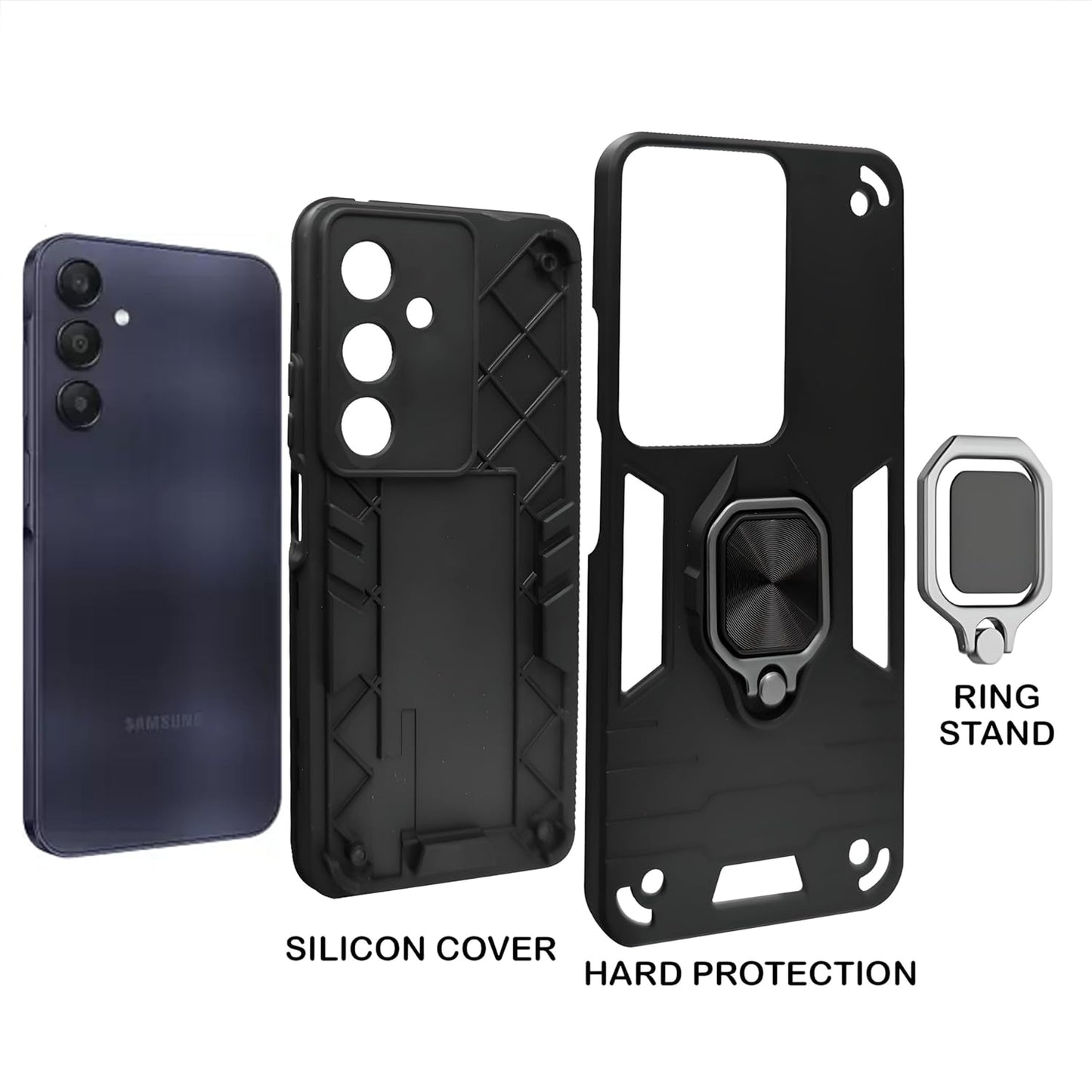 A rtistque Armor Bumper Back Case Cover for Samsung Galaxy M35 5G | Stylish Ring Holder & Inbuilt Stand | Shockproof TPU Protective Design | 360 Degree | Samsung M35 5G Back Cover - Black
