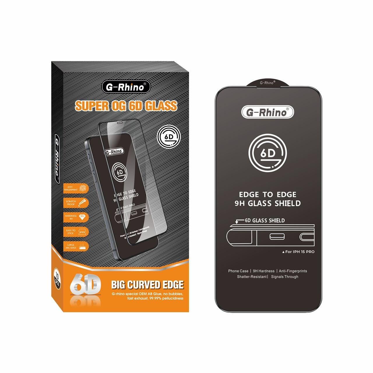 G-Rhino Super OG 6D Glass Anti Fingerprint Smooth high Transparent Tempered Glass for Iphone 15 series Screen Protector/iPhone 15 Pro - 6.12 inch