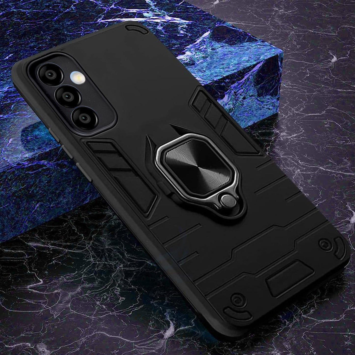A rtistque Armor Bumper Back Case Cover for Samsung Galaxy M35 5G | Stylish Ring Holder & Inbuilt Stand | Shockproof TPU Protective Design | 360 Degree | Samsung M35 5G Back Cover - Black
