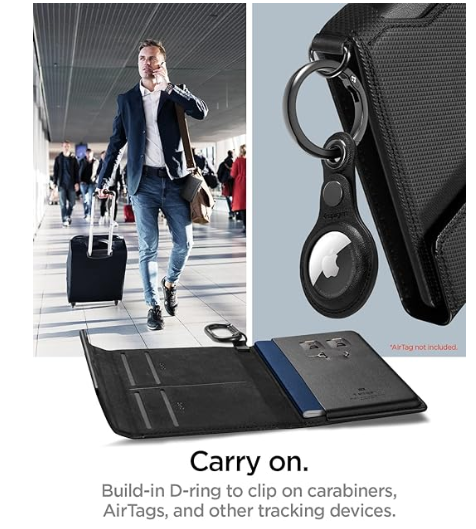 Spigen Leather Passport Card Holder Passport Wallet Travel Documents Organizer Protector Passport Holder Travel Accessories with RFID Blocking Technology SIM Card Pin Included - Black
