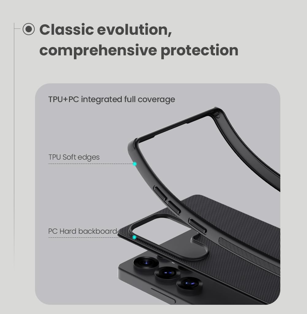Nillkin Case for Samsung Galaxy S25 Ultra (6.8" Inch) Super Frosted Shield Pro Hard Back Soft Border (PC + TPU Case) Shock Absorb Cover Raised Bezel Camera Protect PC Black Color