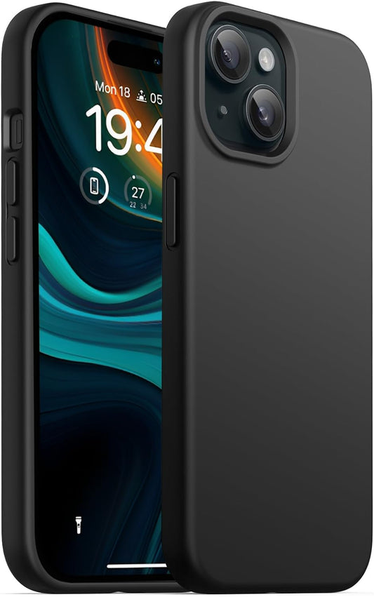 DIZORO Compatible for iPhone 15 Case 6.1, Slim Liquid Silicone Case 3 Layers Full Covered Soft Gel Rubber Phone Case Protective Cover 6.1 Inch (Black)