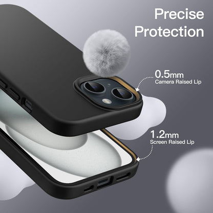 DIZORO Compatible for iPhone 15 Case 6.1, Slim Liquid Silicone Case 3 Layers Full Covered Soft Gel Rubber Phone Case Protective Cover 6.1 Inch (Black)