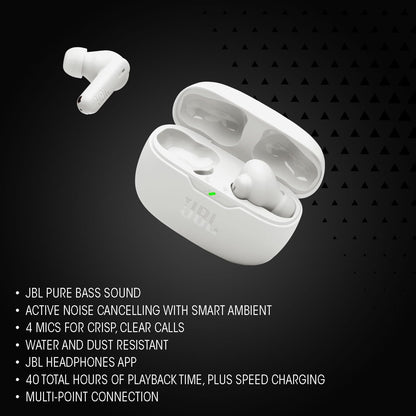 JBL Wave Beam 2 Ear Buds Wireless BluetoothV5.3, Active Noise Cancellation Earbuds,Multi Connect, App for Customized Extra Bass Eq, Relax Mode,Speed Charge, 40H Playback, Fast Pair,4 Mics,IP54(Black)