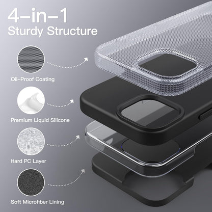 DIZORO Compatible for iPhone 15 Case 6.1, Slim Liquid Silicone Case 3 Layers Full Covered Soft Gel Rubber Phone Case Protective Cover 6.1 Inch (Black)